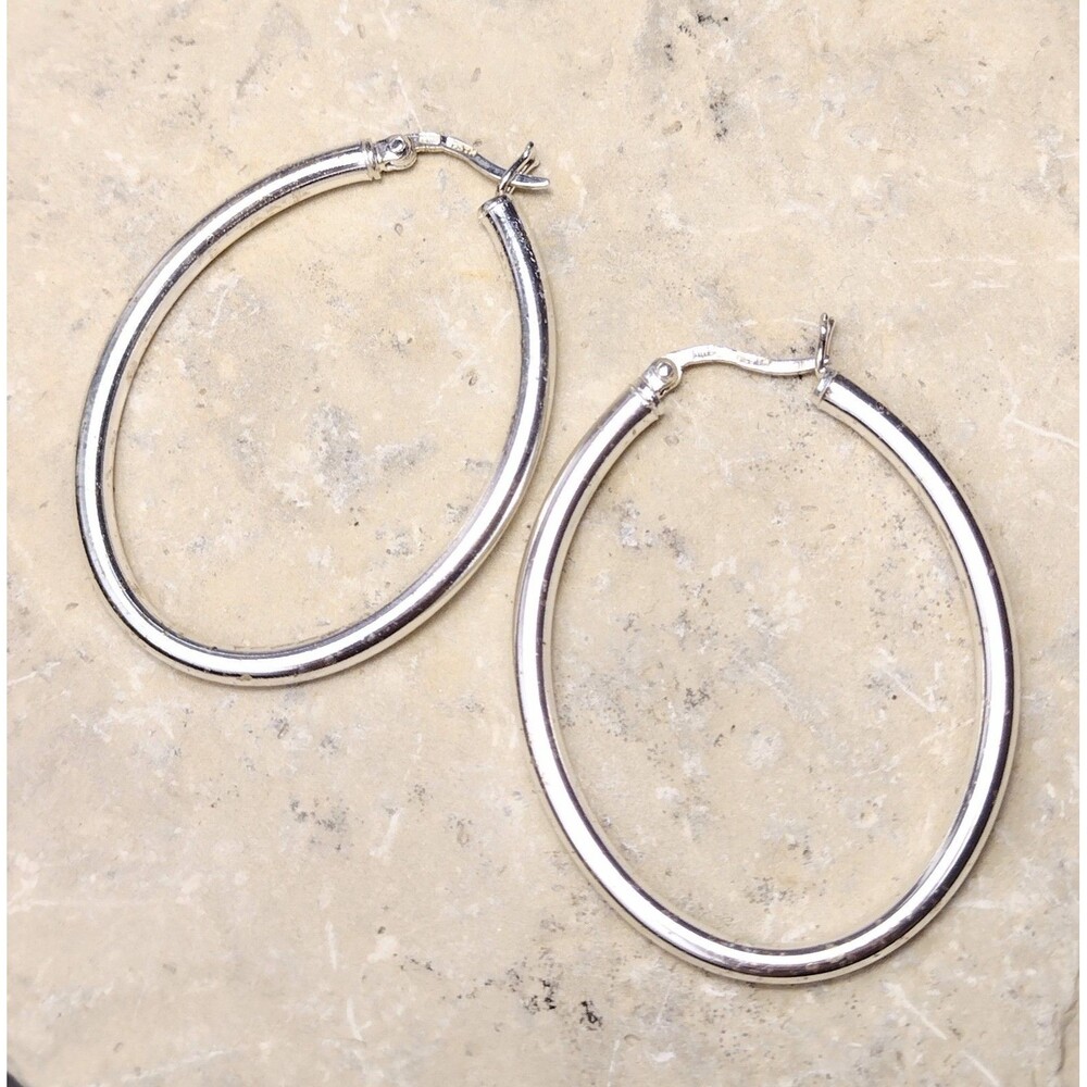 TH 925 Sterling silver Tube Oval Hoop Earrings - Picture 5 of 6